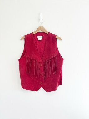 Santa Fe Red Suede Fringe Vest Women's 100% Leather Western Cowgirl Size M